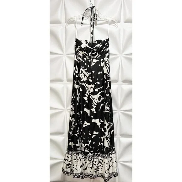 White House Black Market Sz 2 Long 100% Silk Black Halter Strapless Maxi Dress